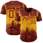 Personalized 3D Abstract Crimson Gold Splatter Art Baseball Jersey Personalized Crimson Gold 3D Abstract Splatter Grunge