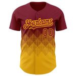 Custom 3D Gradient Baseball Jersey in Crimson Gold Square Shapes Personalized Crimson Gold 3D Gradient Square Shapes Baseball