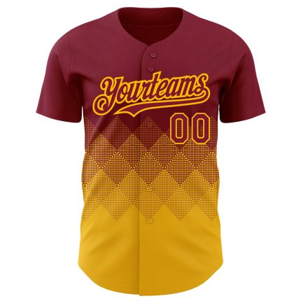 Custom 3D Gradient Baseball Jersey in Crimson Gold Square Shapes Personalized Crimson Gold 3D Gradient Square Shapes Baseball
