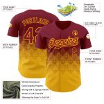Custom 3D Gradient Baseball Jersey in Crimson Gold Square Shapes Personalized Crimson Gold 3D Gradient Square Shapes Baseball