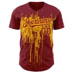 Personalized Baseball Jersey with Custom Name and Number - Crimson Gold 3D Dripping Splatter Design Authentic Team Apparel