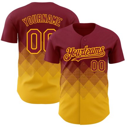 Custom Baseball Jersey with Gradient Crimson Gold 3D Pattern, Team Name & Number - Personalized Design Personalized Crimson