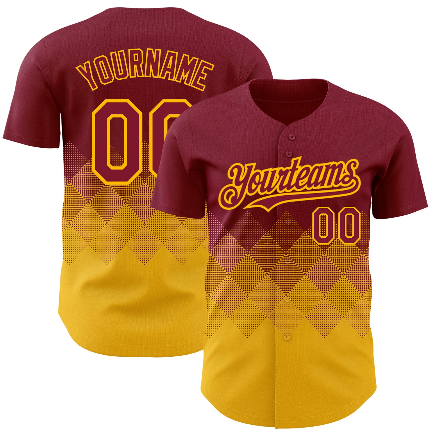 Custom Baseball Jersey with Gradient Crimson Gold 3D Pattern, Team Name & Number - Personalized Design Personalized Crimson