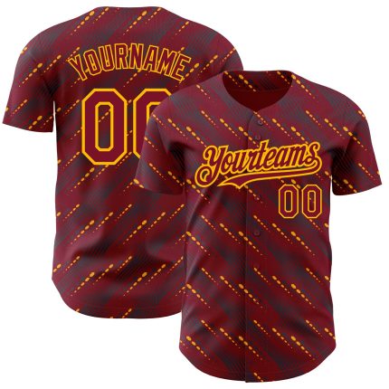 Custom Baseball Jersey with Personalized Name and Number, 3D Crimson Gold Slant Lines Design, Authentic Team Apparel Personalized