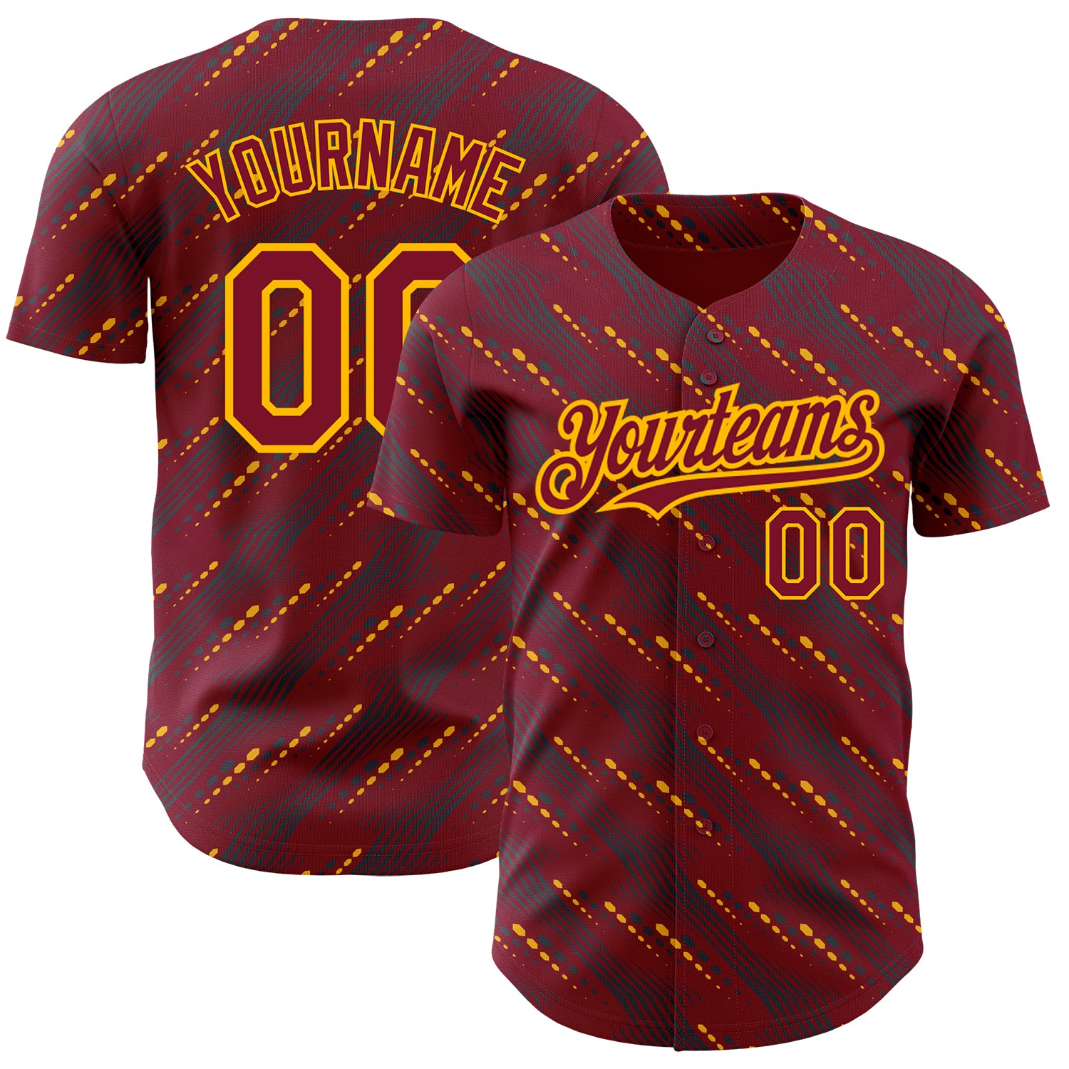 Custom Baseball Jersey with Personalized Name and Number, 3D Crimson Gold Slant Lines Design, Authentic Team Apparel Personalized
