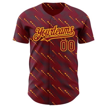 Custom Baseball Jersey with Personalized Name and Number, 3D Crimson Gold Slant Lines Design, Authentic Team Apparel Personalized
