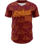 Personalized 3D Crimson Gold Frigate Ship Baseball Jersey with Seagulls Personalized Crimson Gold 3D Ship Frigate Seagulls