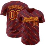 Personalized 3D Baseball Jersey - Crimson Gold Slant Lines Design Personalized Crimson Gold 3D Slant Lines Baseball Jersey