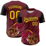Custom 3D Football Helmet and Animal Claw Baseball Jersey in Crimson Gold and Black Personalized Crimson Gold-Black 3D Football