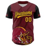 Custom Name Number Baseball Jersey and Football Helmet, 3D Pattern Design, Crimson Gold-Black Team Gear Personalized Crimson