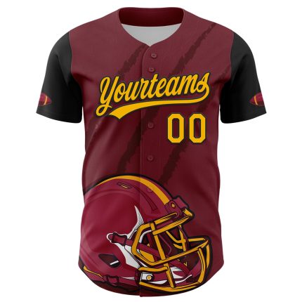 Custom Name Number Baseball Jersey and Football Helmet, 3D Pattern Design, Crimson Gold-Black Team Gear Personalized Crimson