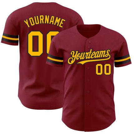Personalized Crimson Gold Black Baseball Jersey - Custom Team Apparel Personalized Crimson Gold-Black Baseball Jersey