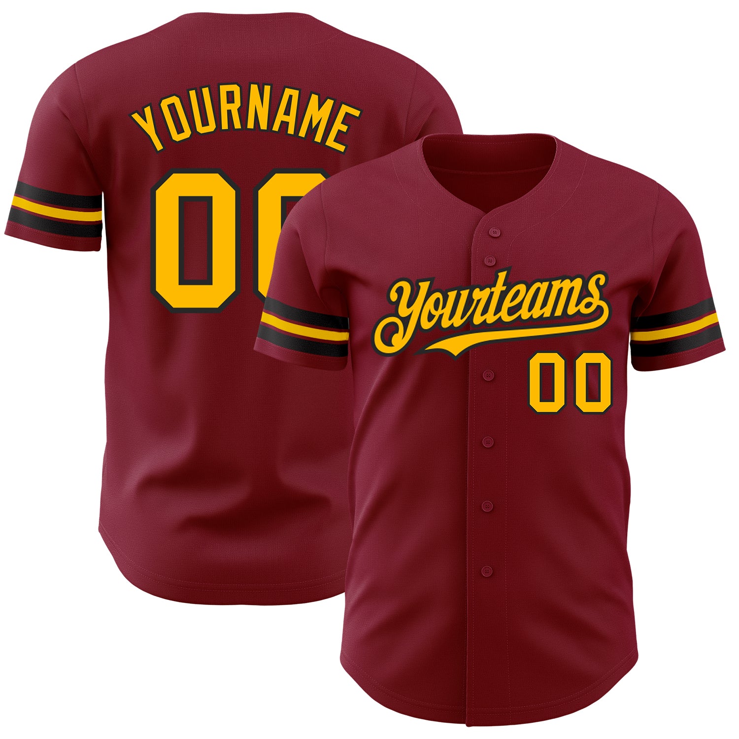 Personalized Crimson Gold Black Baseball Jersey - Custom Team Apparel Personalized Crimson Gold-Black Baseball Jersey