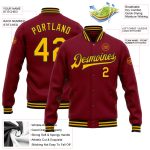 Personalized Varsity Letterman Jacket in Crimson Gold and Black - Full-Snap Bomber Style Personalized Crimson Gold-Black