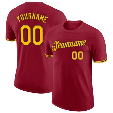 Personalized Performance T-Shirt in Crimson Gold-Black for Men and Women Personalized Crimson Gold-Black Performance T-Shirt