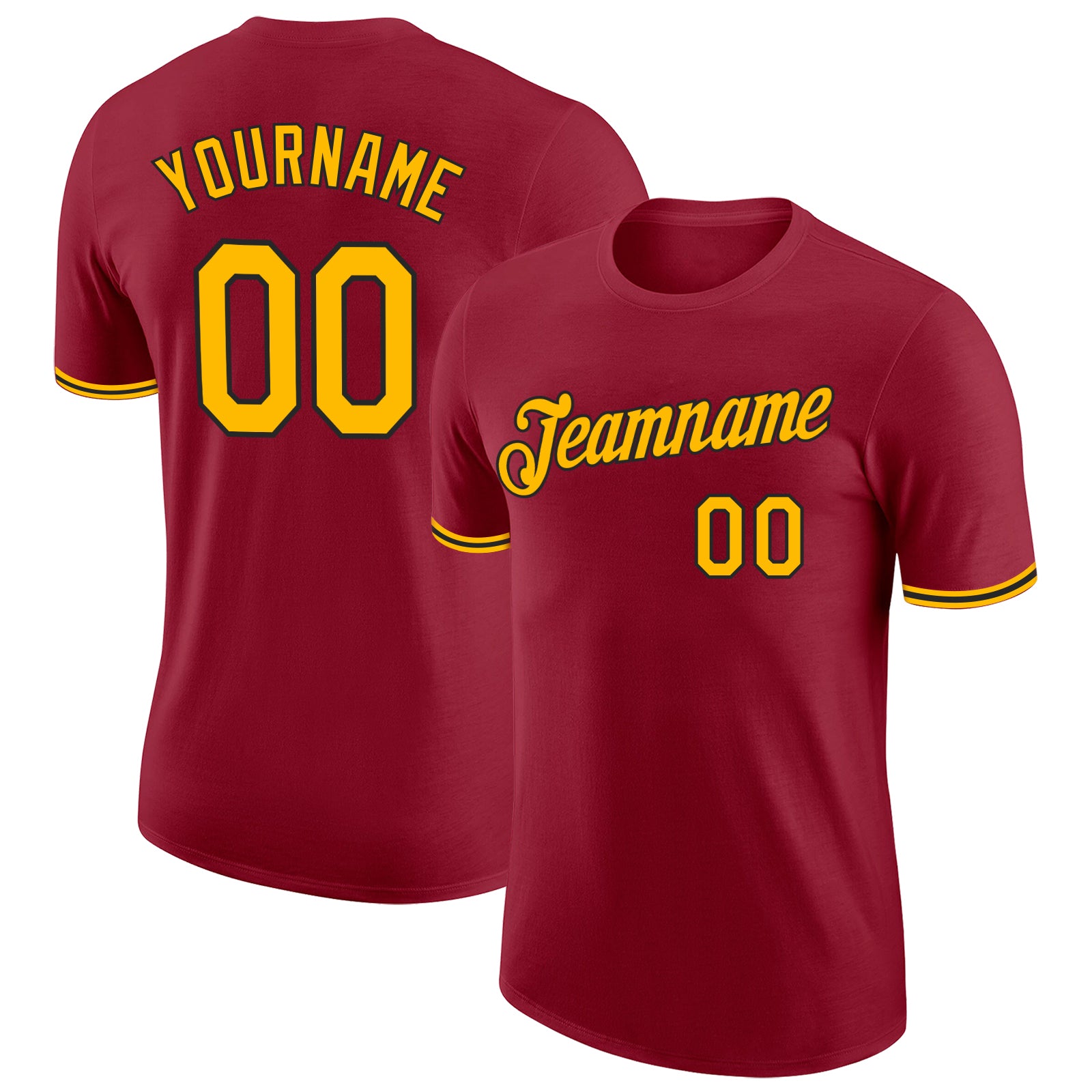 Custom Team Name Number T-Shirt - Personalized Crimson Gold-Black Performance Tee Personalized Crimson Gold-Black Performance