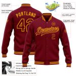 Personalized Varsity Letterman Jacket in Crimson Gold - Full-Snap Bomber Style Personalized Crimson Gold Bomber Full-Snap