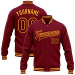 Personalized Varsity Letterman Jacket in Crimson Gold - Full-Snap Bomber Style Personalized Crimson Gold Bomber Full-Snap