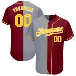 Custom Name Number Authentic Split Fashion Baseball Jersey Crimson Gold Gray Personalized Crimson Gold-Gray Authentic Split
