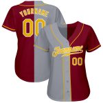 Custom Name Number Authentic Split Fashion Baseball Jersey Crimson Gold Gray Personalized Crimson Gold-Gray Authentic Split