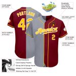 Custom Name Number Authentic Split Fashion Baseball Jersey Crimson Gold Gray Personalized Crimson Gold-Gray Authentic Split