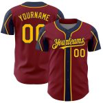 Personalized Custom Name Number Baseball Jersey - Crimson Gold Navy 3 Colors Arm Shapes Authentic Team Jersey Personalized