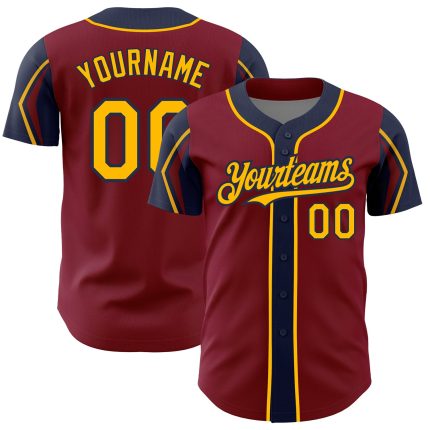 Personalized Custom Name Number Baseball Jersey - Crimson Gold Navy 3 Colors Arm Shapes Authentic Team Jersey Personalized