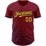 Custom Leopard Print Baseball Jersey with 3D Crimson Gold-Navy Pattern and Personalized Name & Number Personalized Crimson