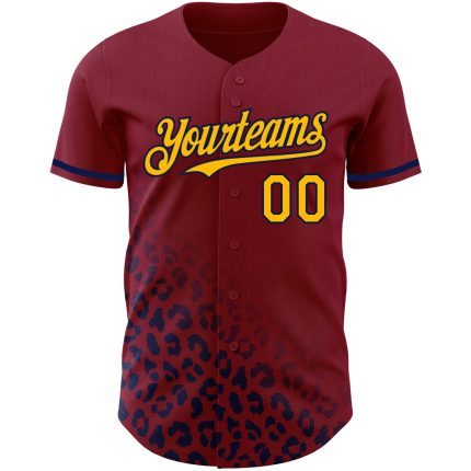 Custom Leopard Print Baseball Jersey with 3D Crimson Gold-Navy Pattern and Personalized Name & Number Personalized Crimson