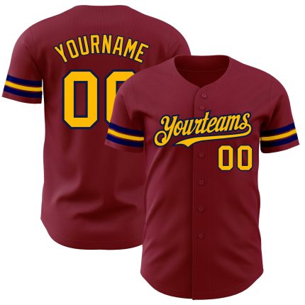 Personalized Authentic Baseball Jersey in Crimson Gold and Navy Personalized Crimson Gold-Navy Authentic Baseball Jersey