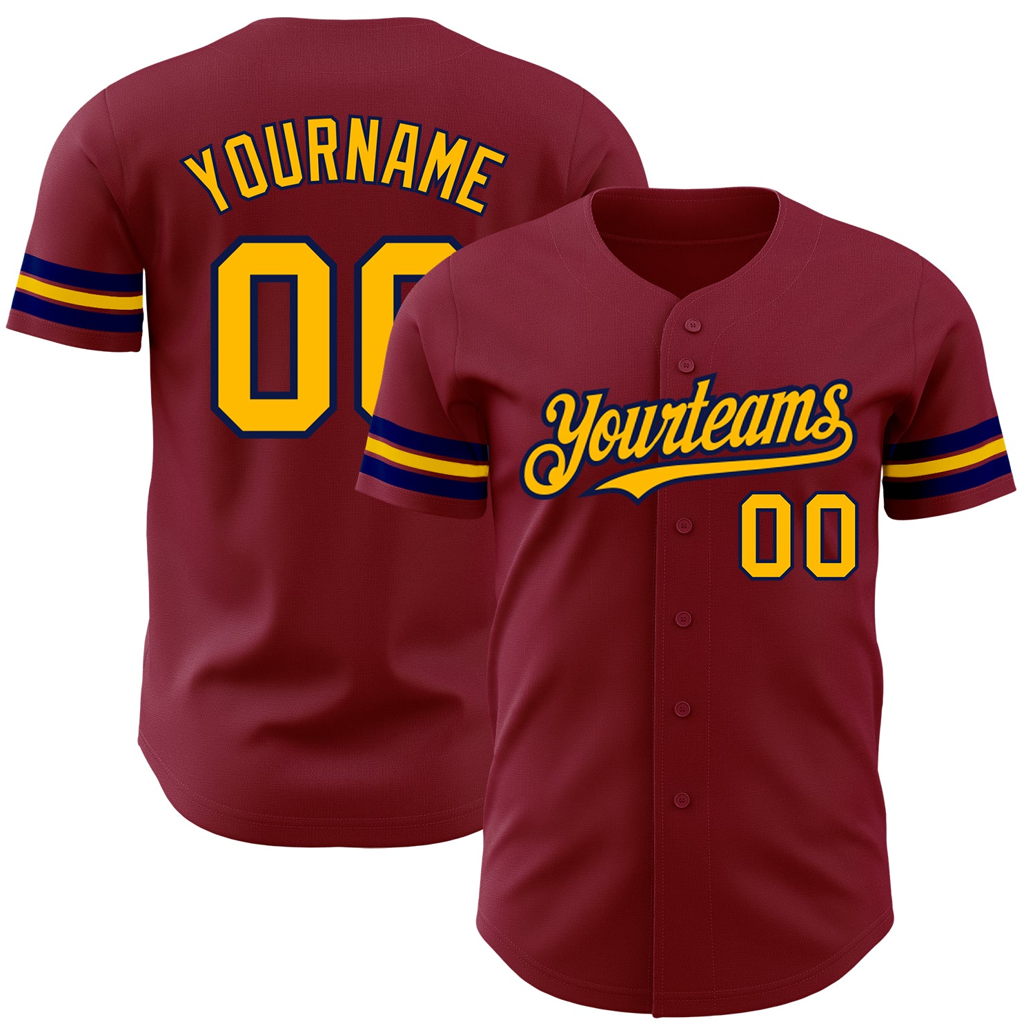Personalized Authentic Baseball Jersey in Crimson Gold and Navy Personalized Crimson Gold-Navy Authentic Baseball Jersey