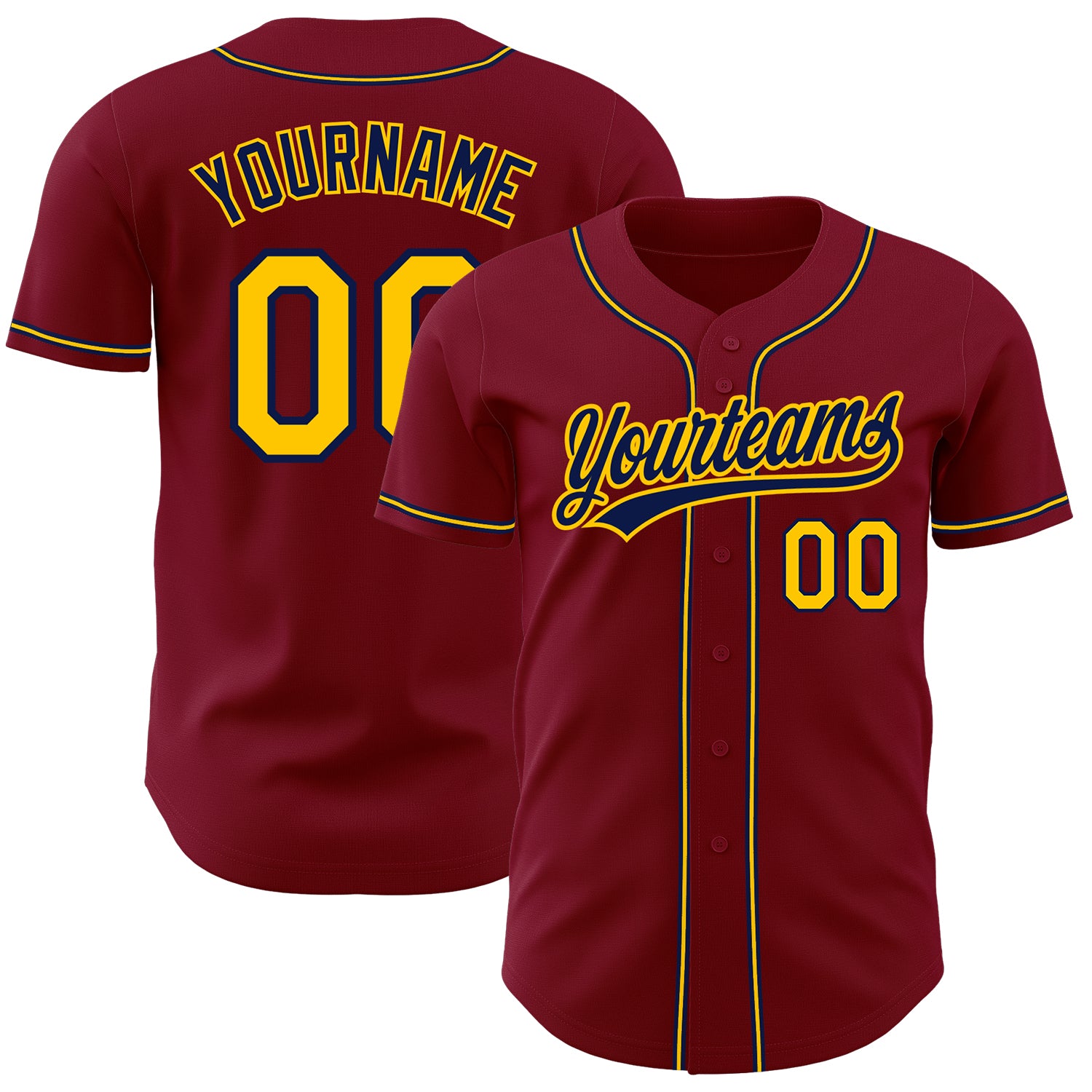 Personalized Gold-Navy Crimson Baseball Jersey for Adults and Kids Personalized Crimson Gold-Navy Baseball Jersey