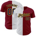 Custom Name Number Baseball Jersey Crimson Gold-Navy Pinstripe Authentic Split Fashion Personalized Crimson Gold-Navy Pinstripe