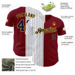 Personalized Crimson Gold-Navy Baseball Jersey with Pinstripes - Fashion Split Design Personalized Crimson Gold-Navy Pinstripe