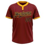 Custom Name and Number Unisex Softball Jersey - Personalized Crimson Gold Pinstripe Navy Two-Button Design Personalized Crimson