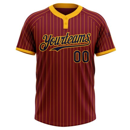 Personalized Navy Two-Button Unisex Softball Jersey with Crimson Gold Pinstripe Personalized Crimson Gold Pinstripe Navy