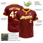 Personalized Unisex Softball Jersey - Crimson Gold Pinstripe White Two-Button Design Personalized Crimson Gold Pinstripe