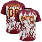 Personalized Unisex Softball Jersey - Crimson Gold-White 3D Abstract Sharp Shape, Two-Button Design Personalized Crimson