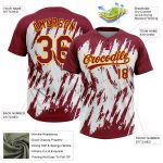 Personalized Unisex Softball Jersey - Crimson Gold-White 3D Abstract Sharp Shape, Two-Button Design Personalized Crimson