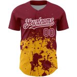 Personalized 3D Abstract Splash Grunge Art Baseball Jersey in Crimson Gold-White Personalized Crimson Gold-White 3D Abstract