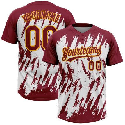 Personalized Custom Name and Number Softball Jersey Unisex 3D Pattern Crimson Gold-White Sharp Shape Two-Button Personalized