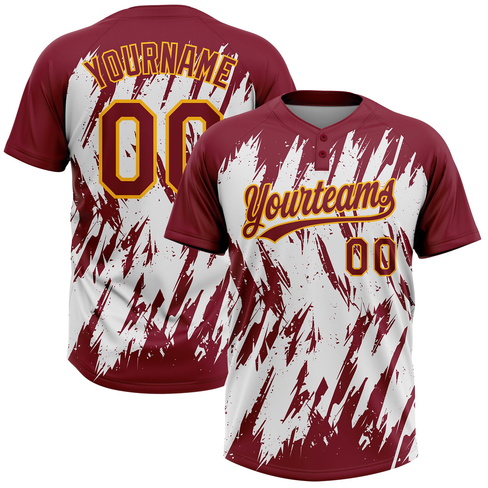 Personalized Custom Name and Number Softball Jersey Unisex 3D Pattern Crimson Gold-White Sharp Shape Two-Button Personalized