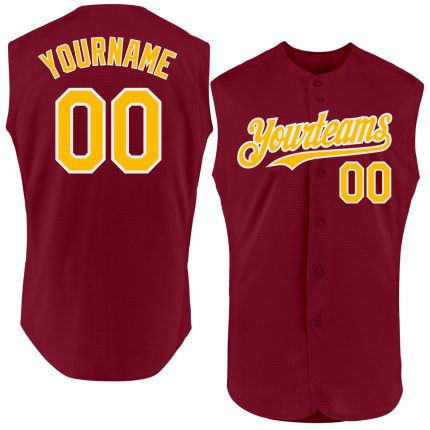 Personalized Authentic Sleeveless Baseball Jersey in Crimson Gold-White Personalized Crimson Gold-White Authentic Sleeveless