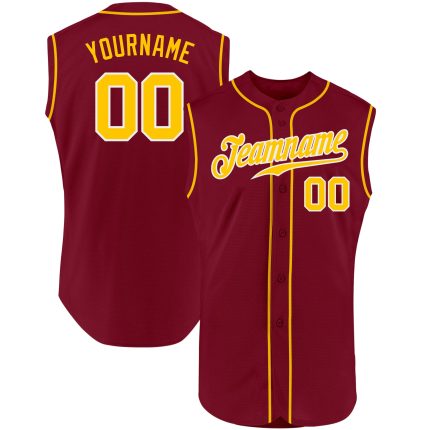 Custom Personalized Baseball Jersey with Name and Number - Crimson Gold White Sleeveless Authentic Team Jersey Personalized