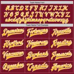 Custom Team Name and Number Crimson Gold-White Bomber Varsity Letterman Jacket Full-Snap Two Tone Personalized Crimson Gold-White