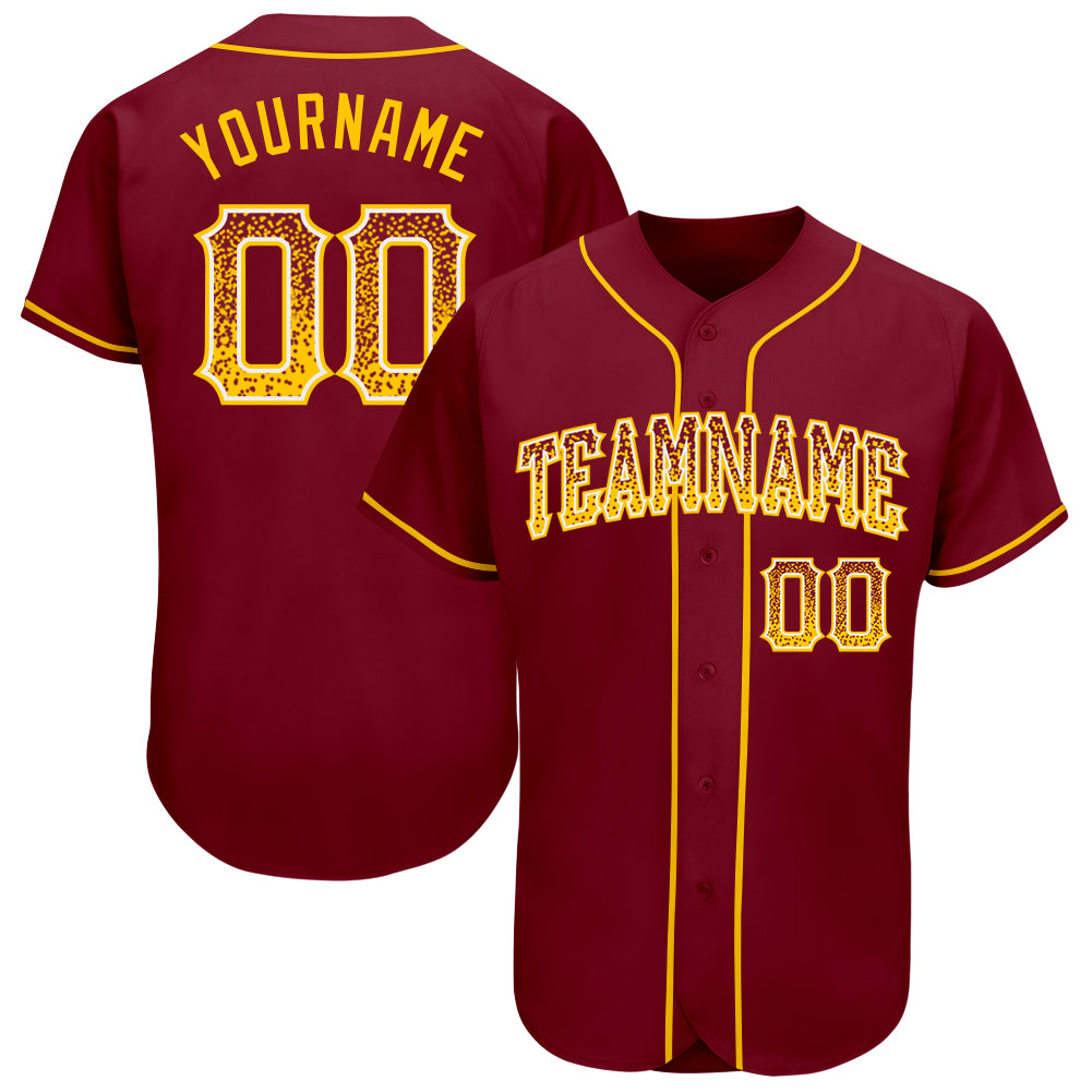 Personalized Drift Fashion Baseball Jersey in Crimson Gold and White Personalized Crimson Gold-White Drift Fashion Baseball
