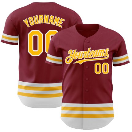 Custom Baseball Jersey with Personalized Name and Number in Crimson Gold-White Line Personalized Crimson Gold-White Line