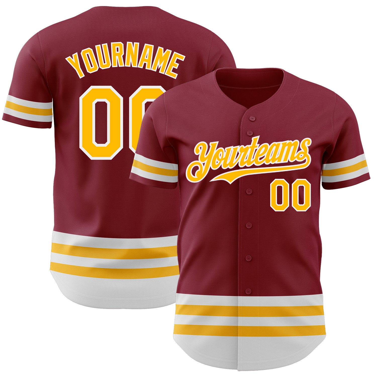 Custom Baseball Jersey with Personalized Name and Number in Crimson Gold-White Line Personalized Crimson Gold-White Line