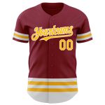 Custom Baseball Jersey with Personalized Name and Number in Crimson Gold-White Line Personalized Crimson Gold-White Line