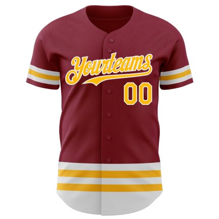 Custom Baseball Jersey with Personalized Name and Number in Crimson Gold-White Line Personalized Crimson Gold-White Line